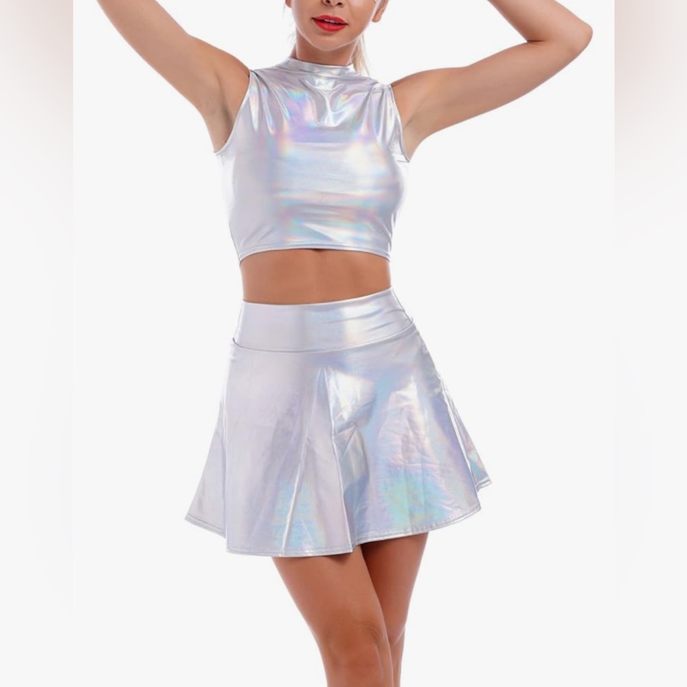 Holographic Silver Skater Skirt